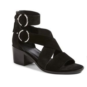 Black Suede Strappy Block Heel Sandal